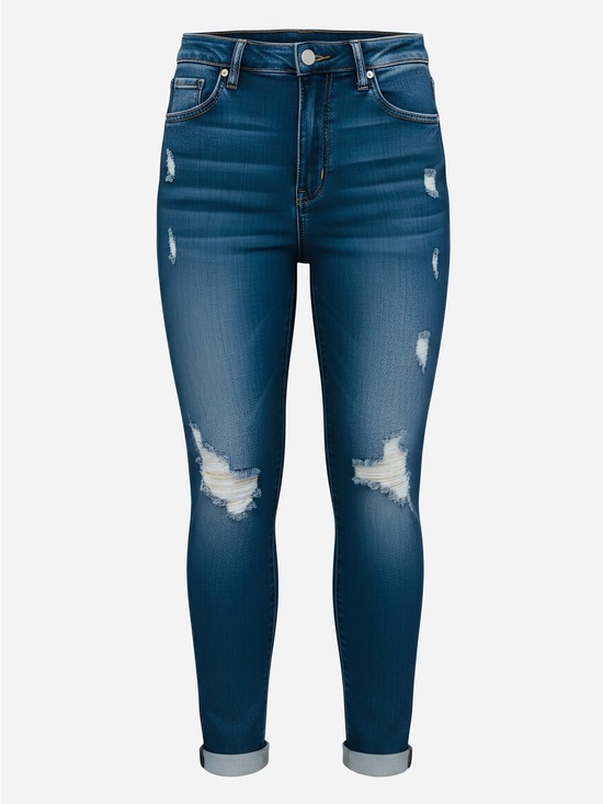 bohme Denim - Bohme High-Rise Distressed Skinny Jeans in Dark Blue - Size 28